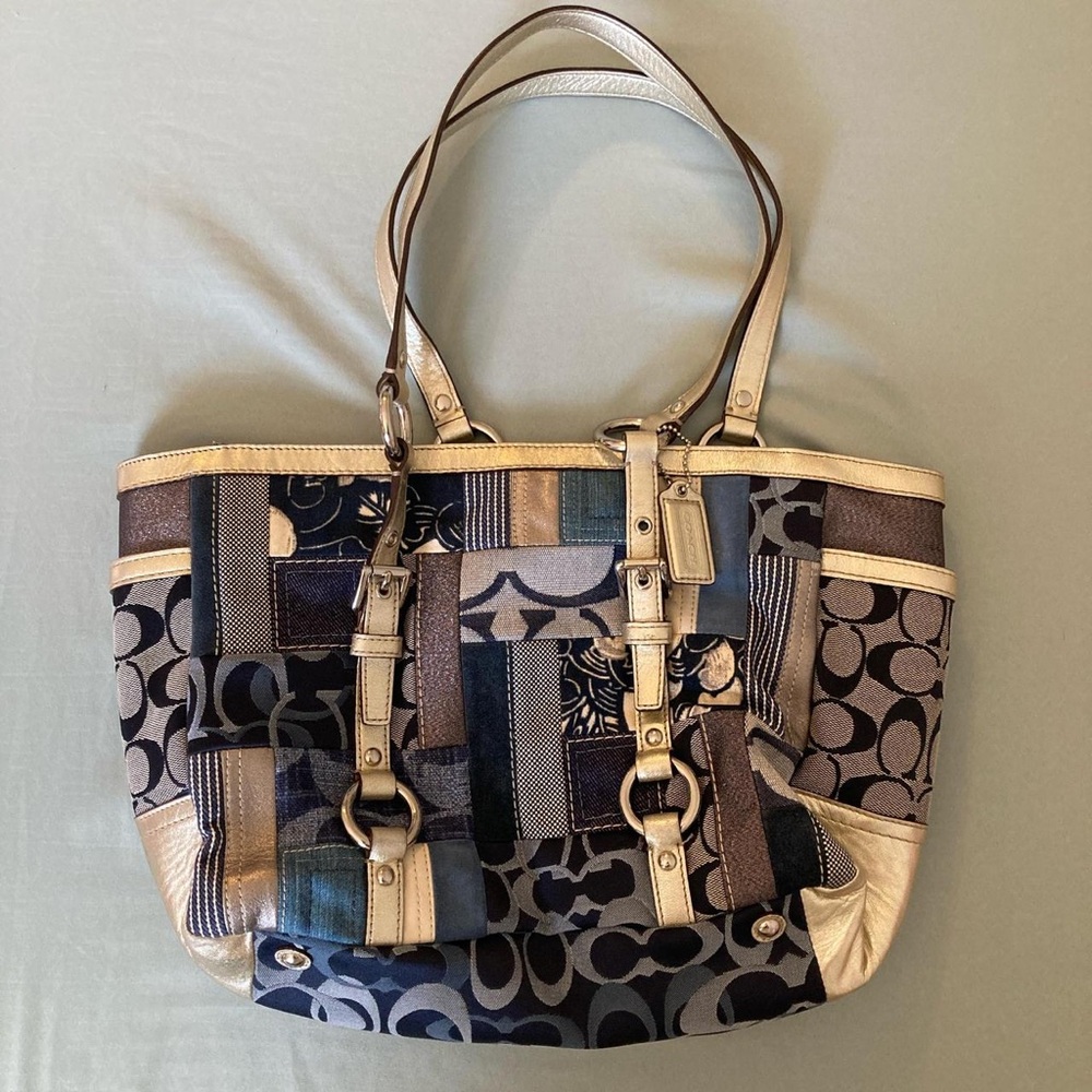 Coach Patchwork Shoulder Bag - Blue, Brown, Cream - image 1